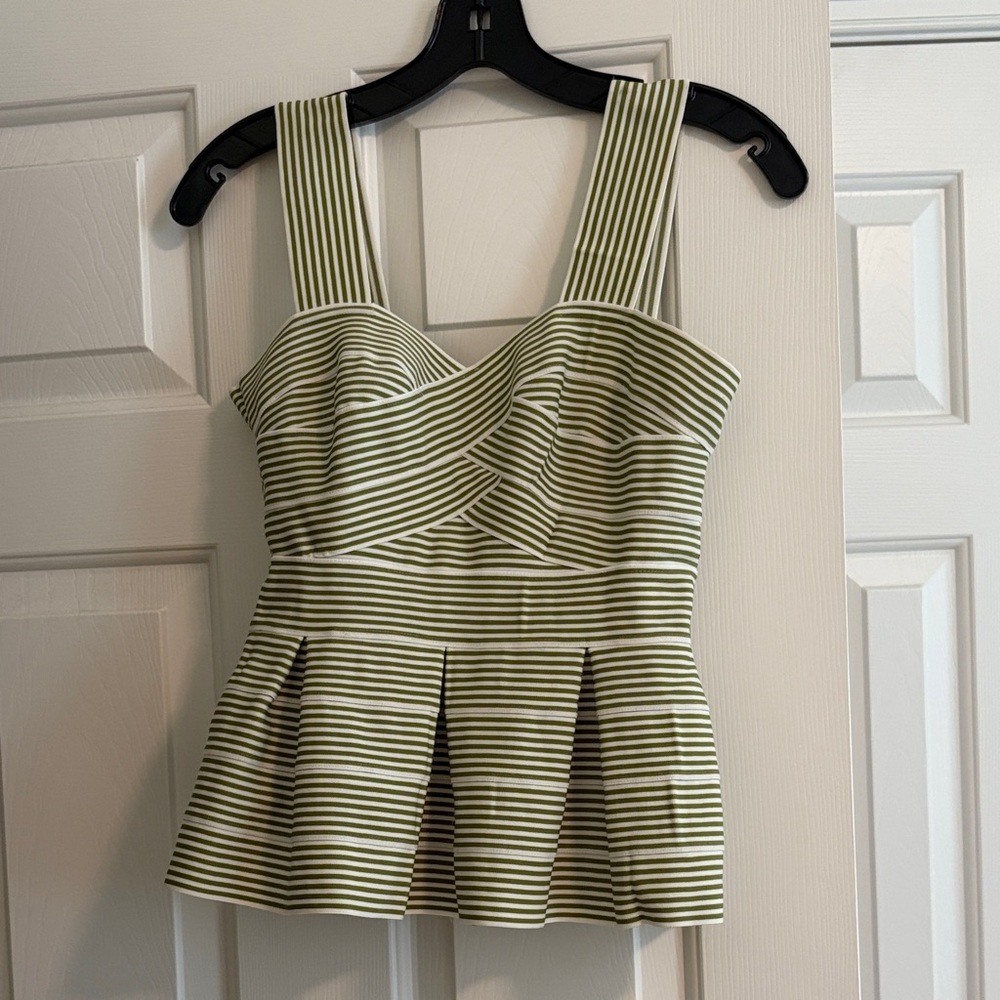 HD in Paris Olive Green and White Striped Peplum Camisole